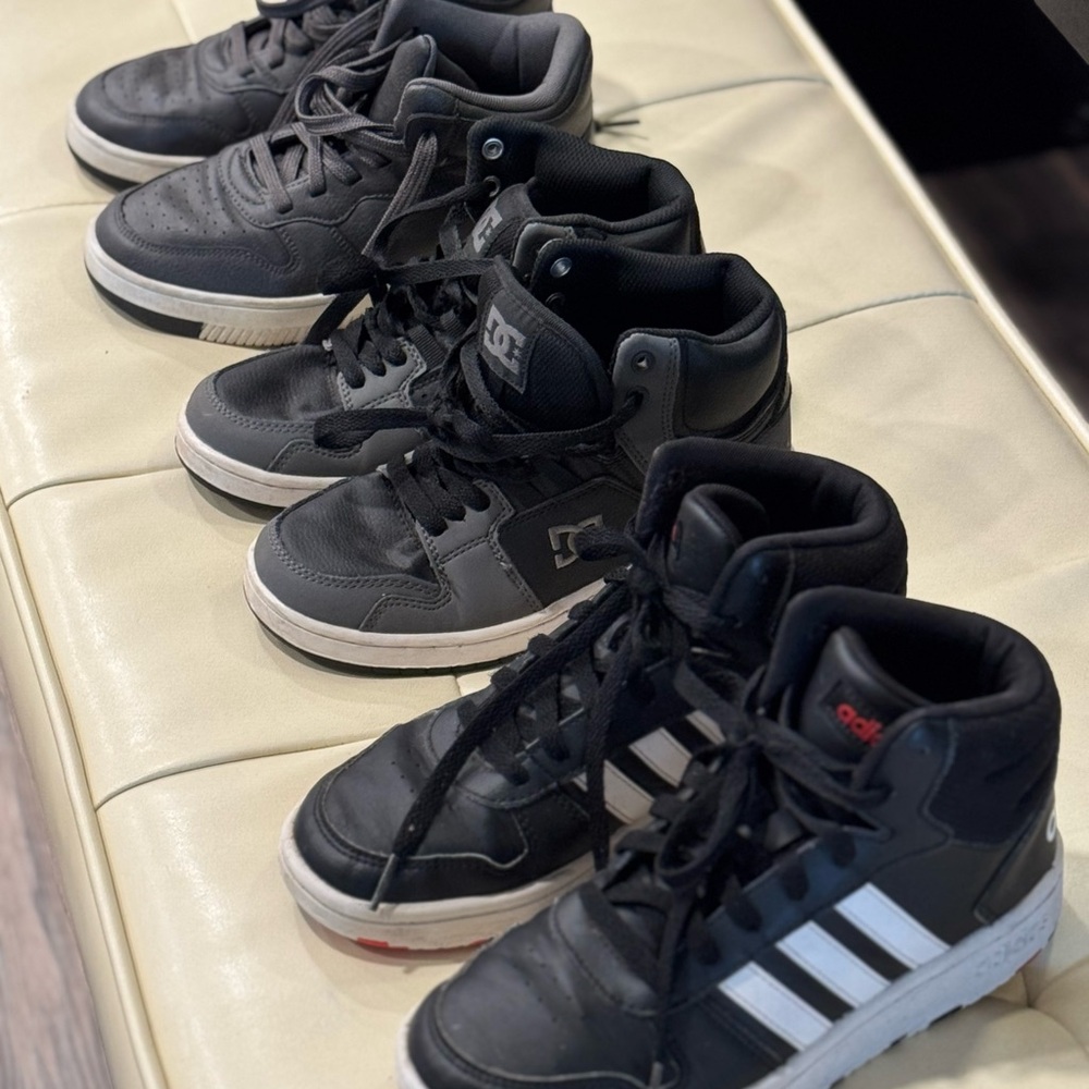 Growing Boy Sneaker Bundle! DC and Adidas High-Top Sneakers, worn 1-2x each.